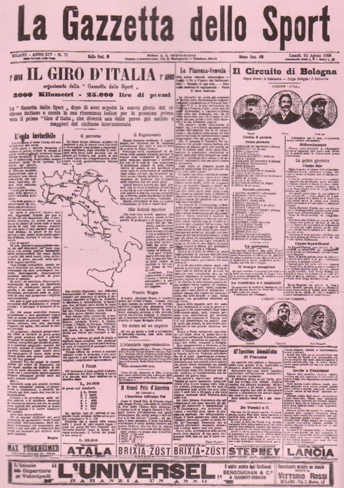 Portada de 'La Gazzetta dello Sport' en 1908