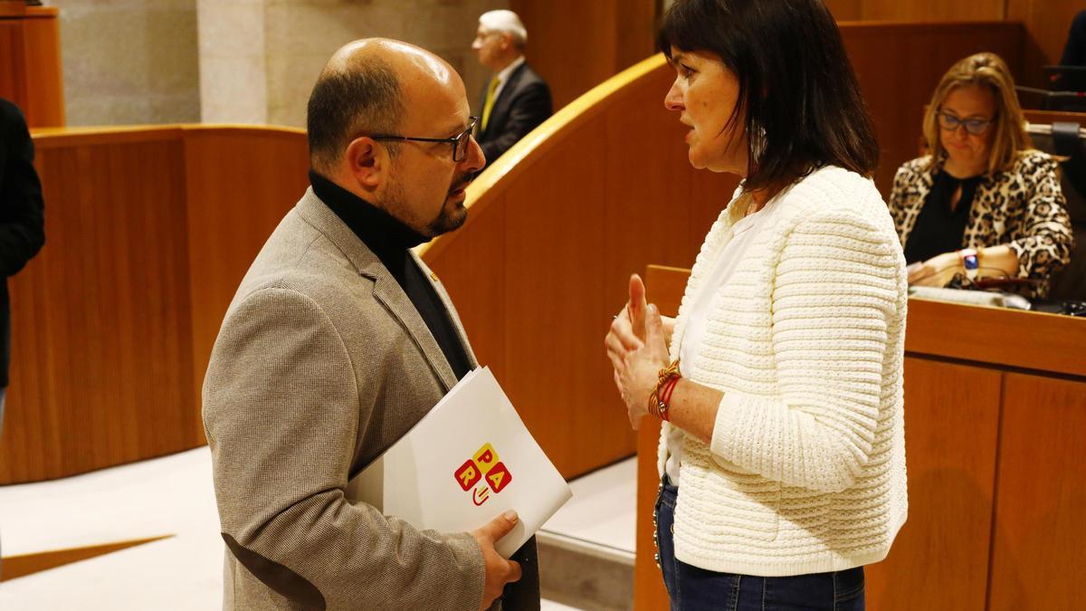Alberto Izquierdo, portavoz del PAR en las Cortes y secretario general, y Elena Allué, ex del PAR, ahora diputada del PP por Aragoneses.
