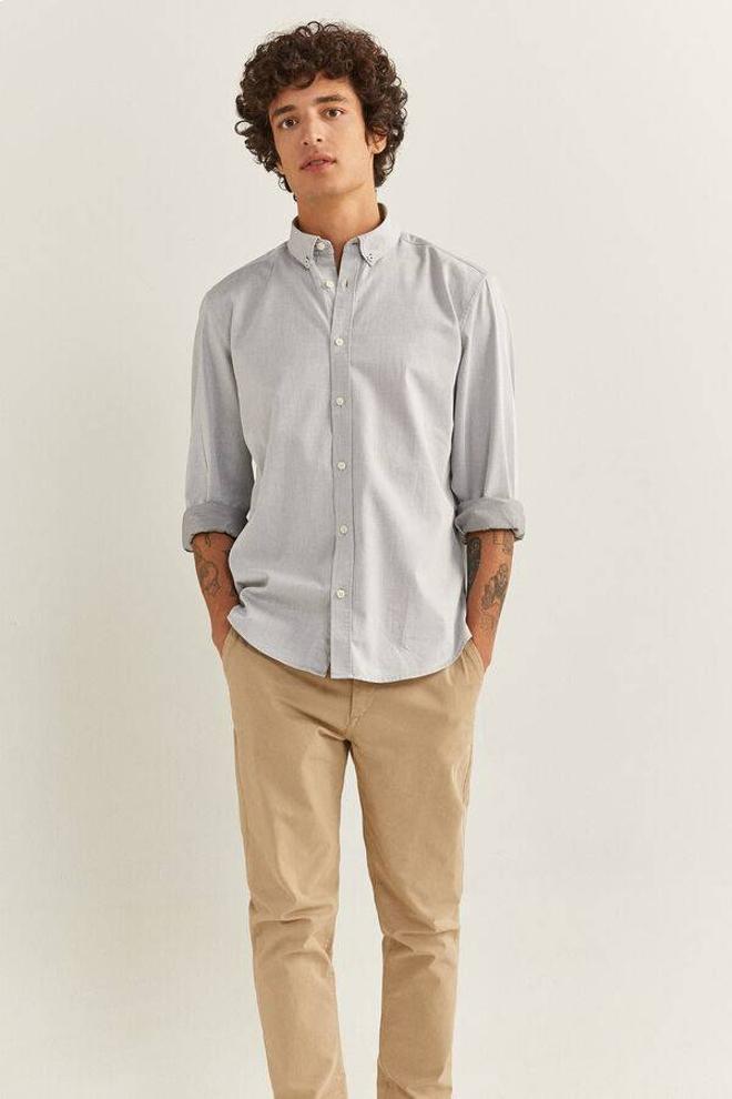 Camisa de manga larga en tejido tipo dobby de 100% algodón