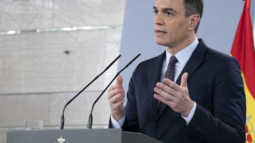 El presidente del Gobierno, Pedro Sánchez, durante su comparecencia. // Europa Press