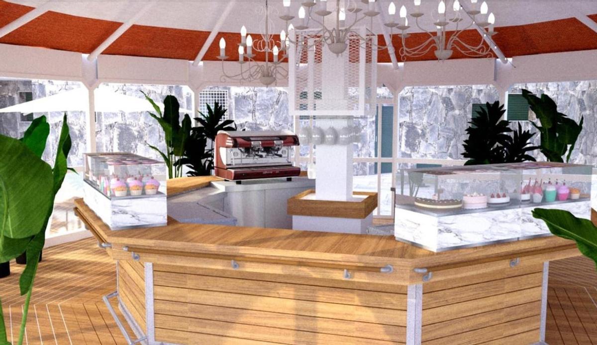 Infografía del interior del Kiosco del parque Doramas