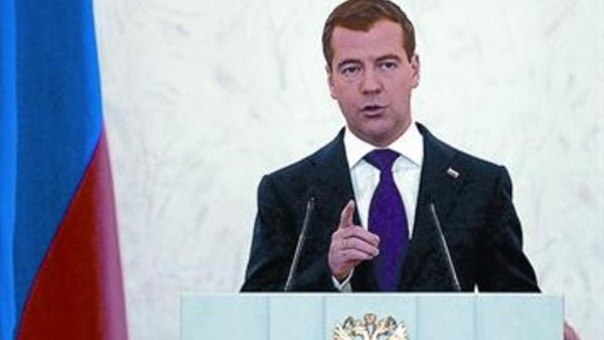 Dmitri Medvédev durante su discurso al país en el Kremlin.