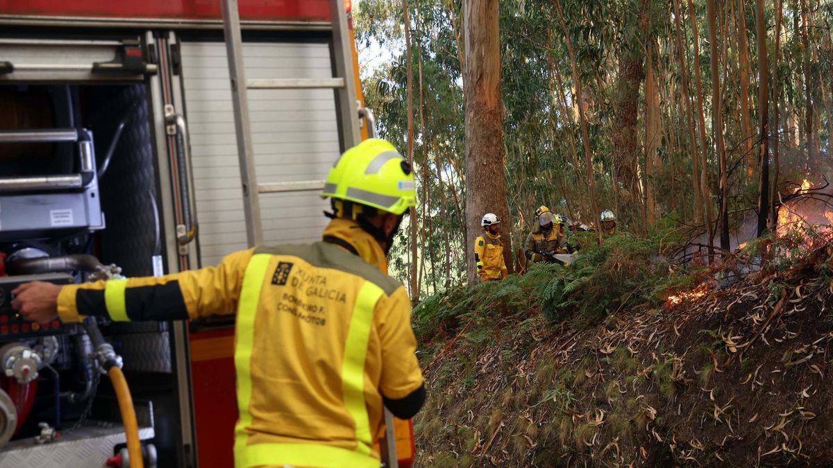 Participantes en la extinción del incendio de Meaño.