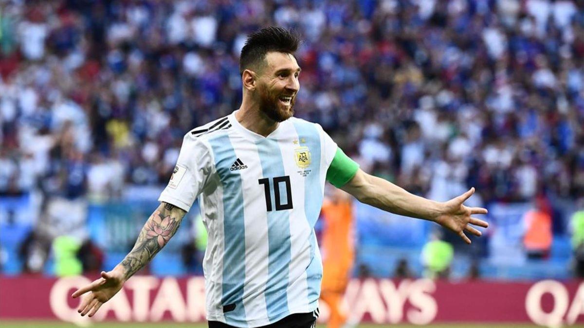 Messi con la camiseta de Argentina en Rusia