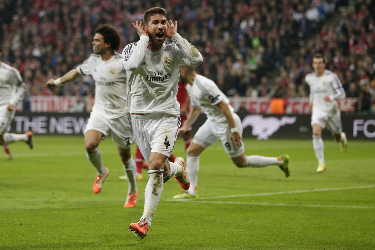Ramos celebra su segundo gol en el Allianz Arena ante el Bayern en 2014