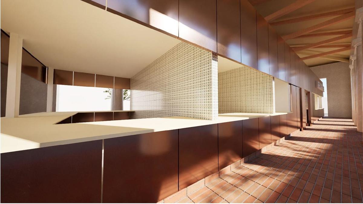 Recreación virtual de los puestos de venta del Mercat Vell.