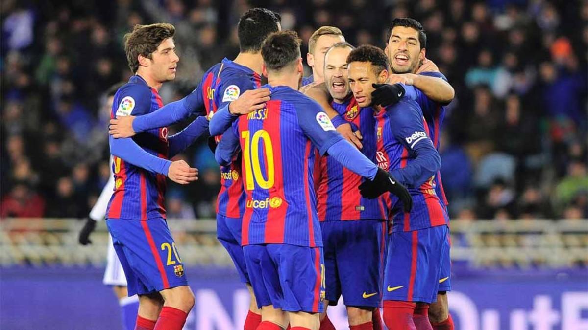 Los jugadores del FC Barcelona quieren seguir de fiesta este domingo en Ipurua, como el pasado jueves en Anoeta