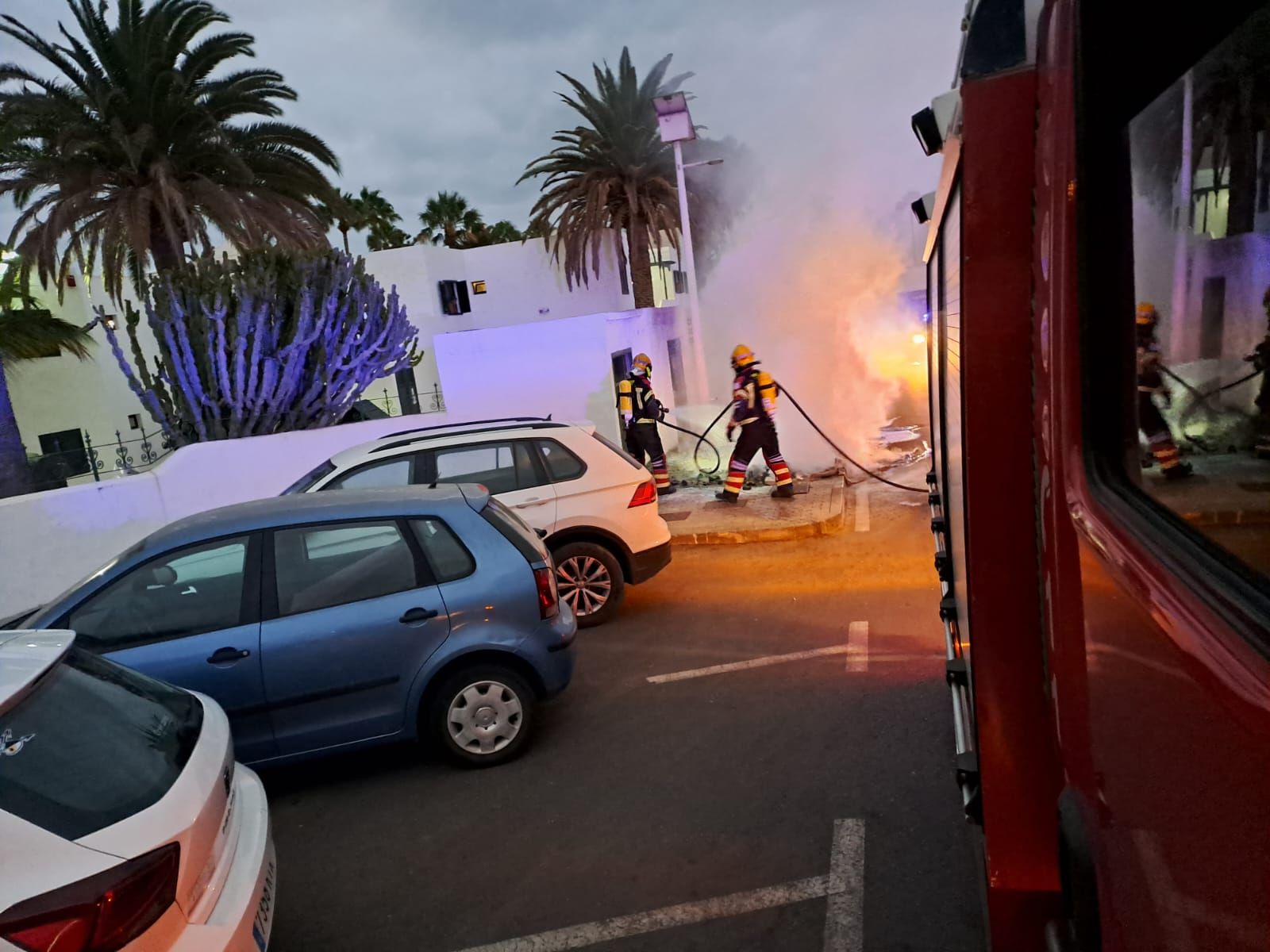 Noche de incendios en contenedores y palmeras en Puerto del Carmen (27/08/22)