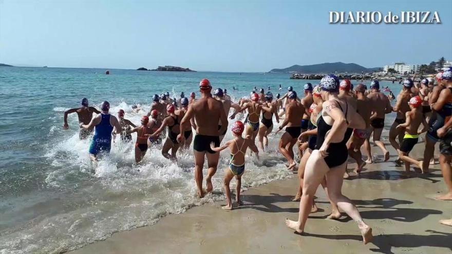 Alberto Parrilla y Amaya Torres vencen en la prueba larga de la Travesía a nado de ses Figueretes