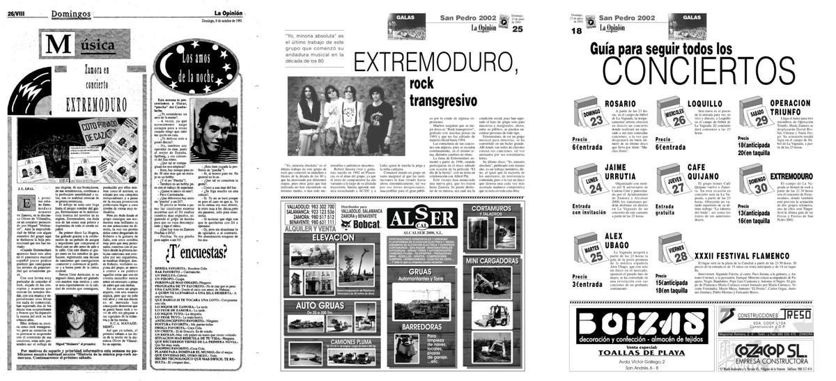 Páginas dedicadas a Extremoduro por sus visitas a Zamora en 1991 y 2002