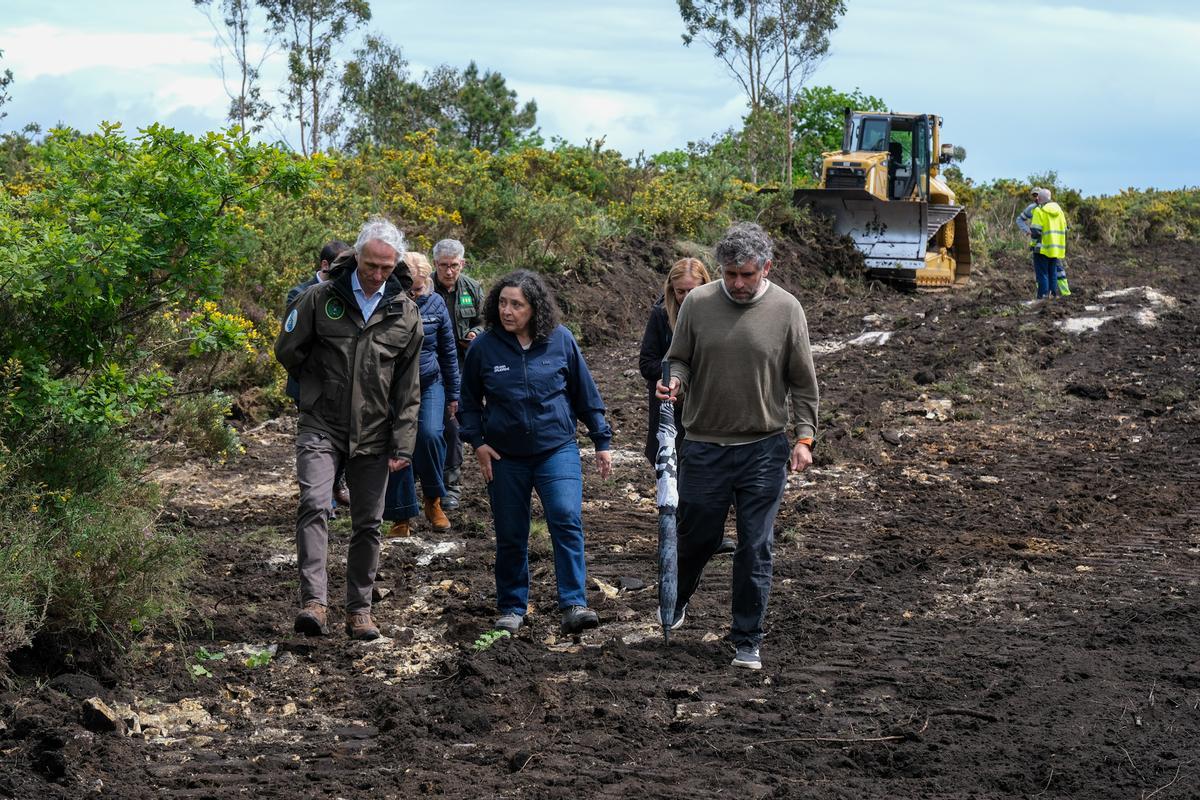 Belén do Campo, este luns nun monte de Lousame, supervisando traballos de limpeza de franxas secundarias.