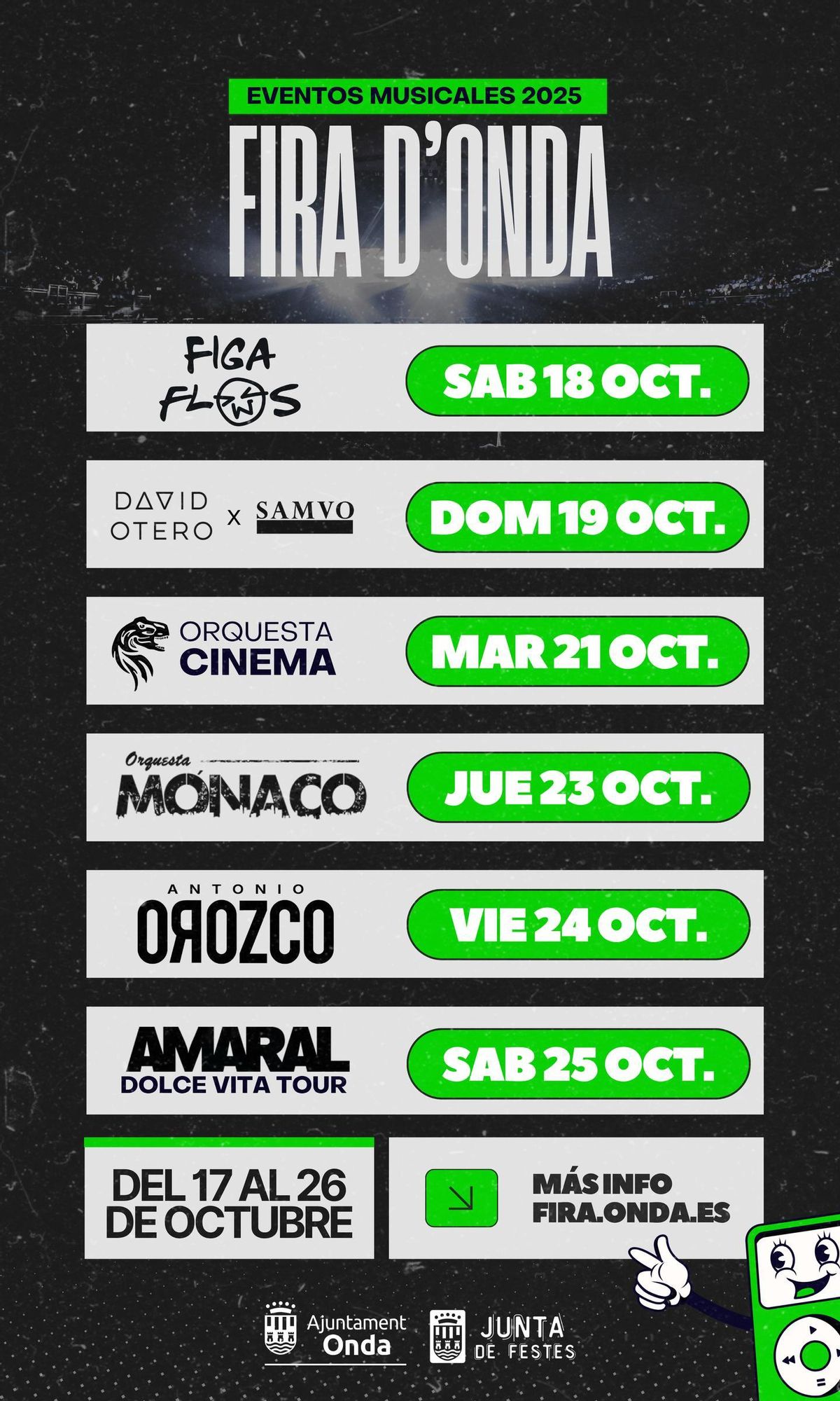 Cartel con todos las orquestas y conciertos de la Fira d'Onda 2025.