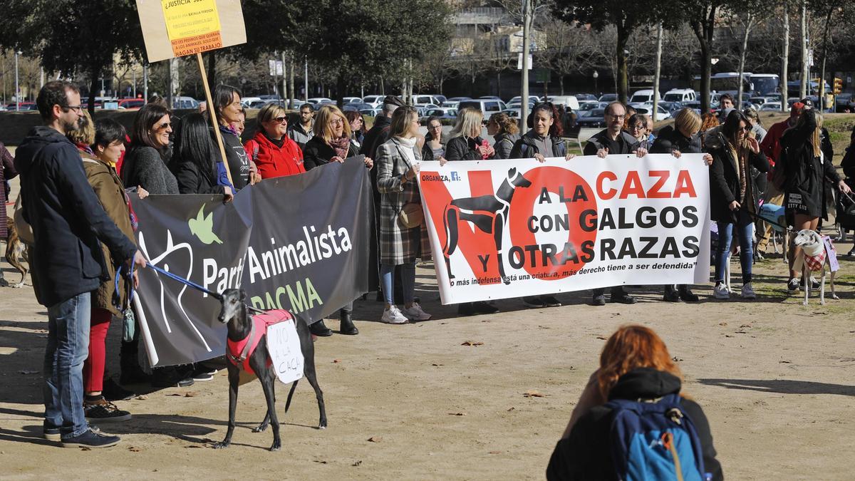 Una protesta a Girona contra l&#039;ús de llebrers per a la caça.