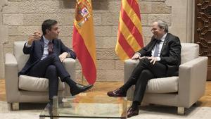 Pedro Sánchez y Quim Torra durante su reunión en la Generalitat el pasado 6 de febrero. 