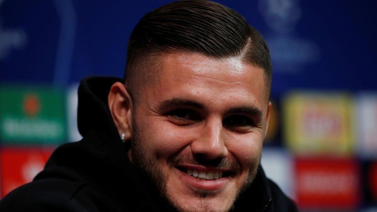 Icardi, en la sala de prensa del Camp Nou antes del Barça-Inter de la Champions.