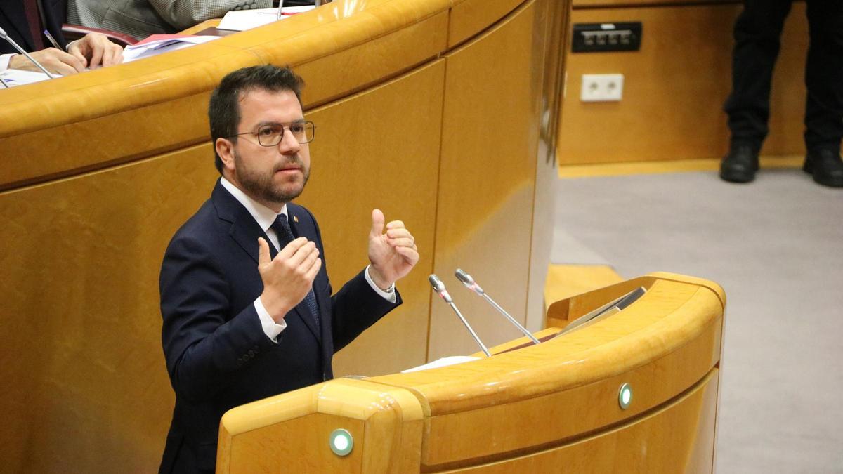 El president del Govern, Pere Aragonès, intervé aquest dilluns al Senat a Madrid