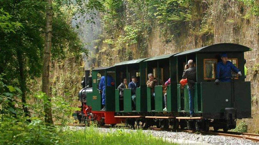 El tren a vapor, a punto de partir de la estación de El Cadavíu.