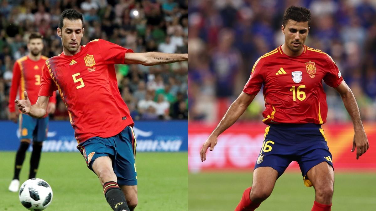 Sergio Busquets y Rodrigo Hernández con la Selección Española