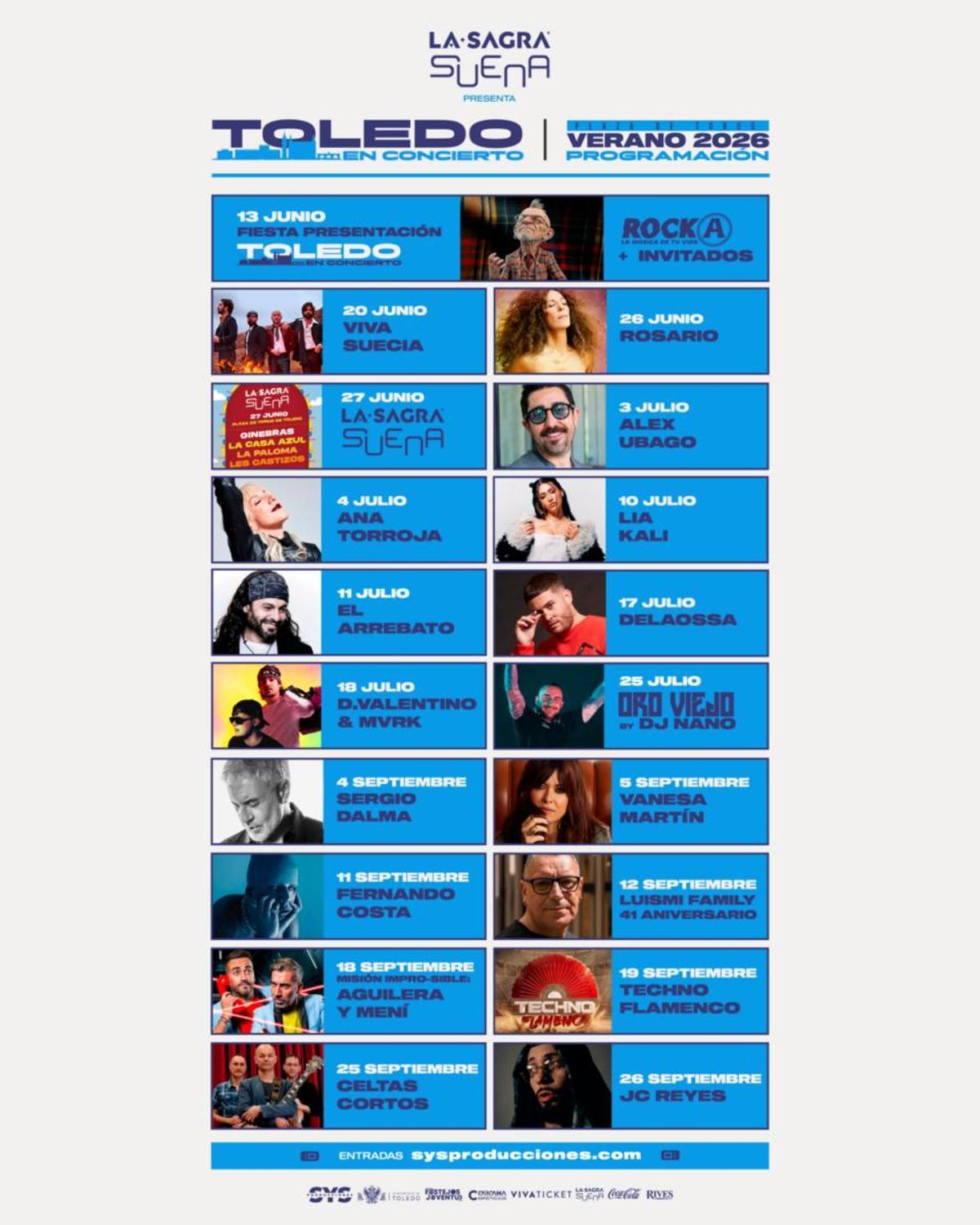 Cartel completo de la edición de 'Toledo en Concierto 2026'