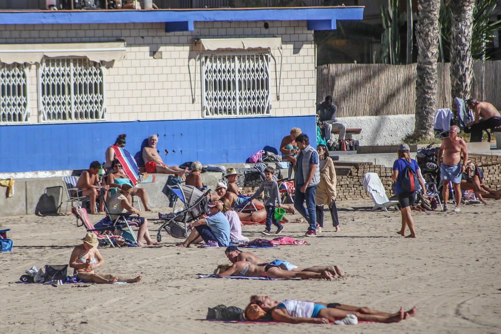 Las inusuales altas temperaturas han animado en los últimos días la afluencia a las playas de la Vega Baja. Aquí imágenes de la playa del Cura en Torrevieja.