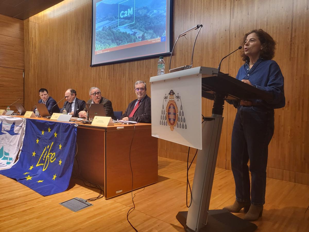 Asún Cámara explica el proyecto &quot;Carbon2Mine&quot; ante los presentes.