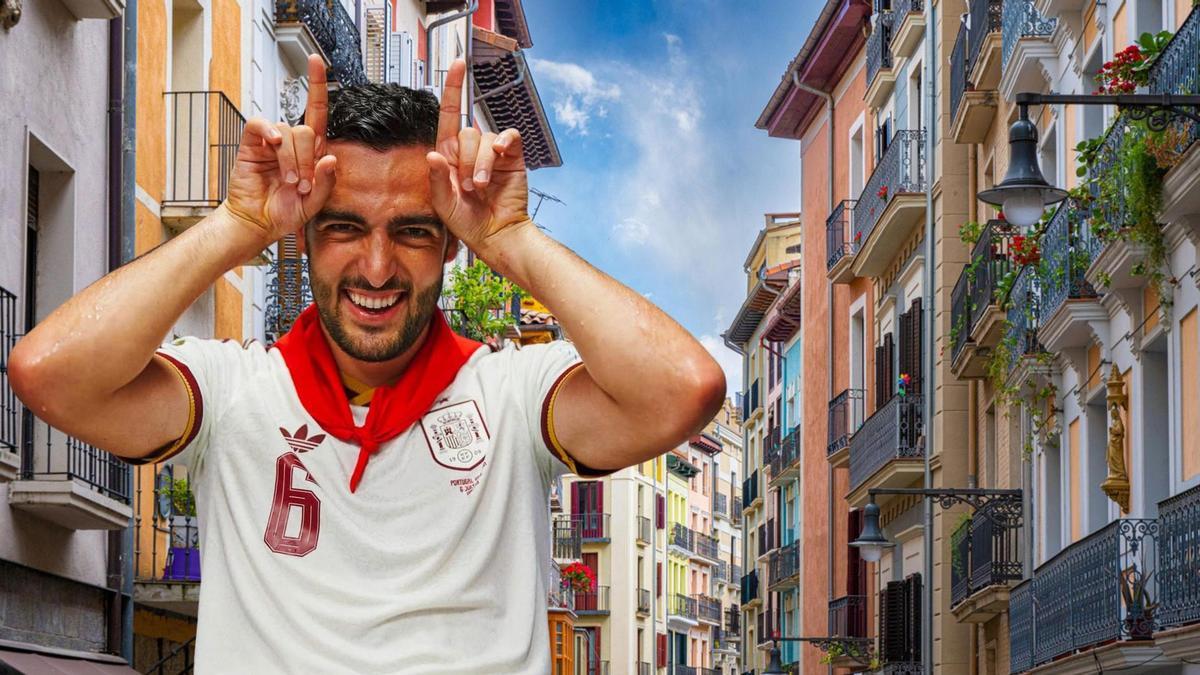 Mikel Merino celebra el gol con la selección en honor a San Fermín