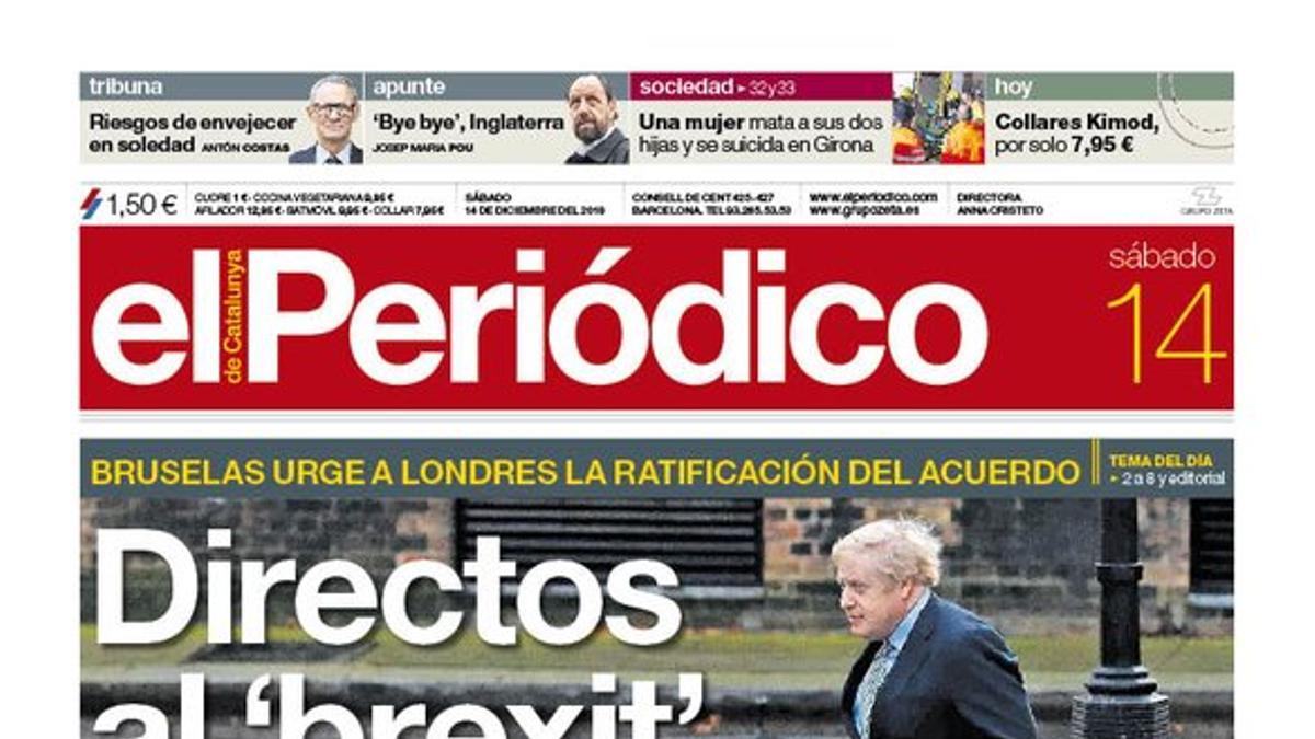 La portada de EL PERIÓDICO del 14 de diciembre del 2019.