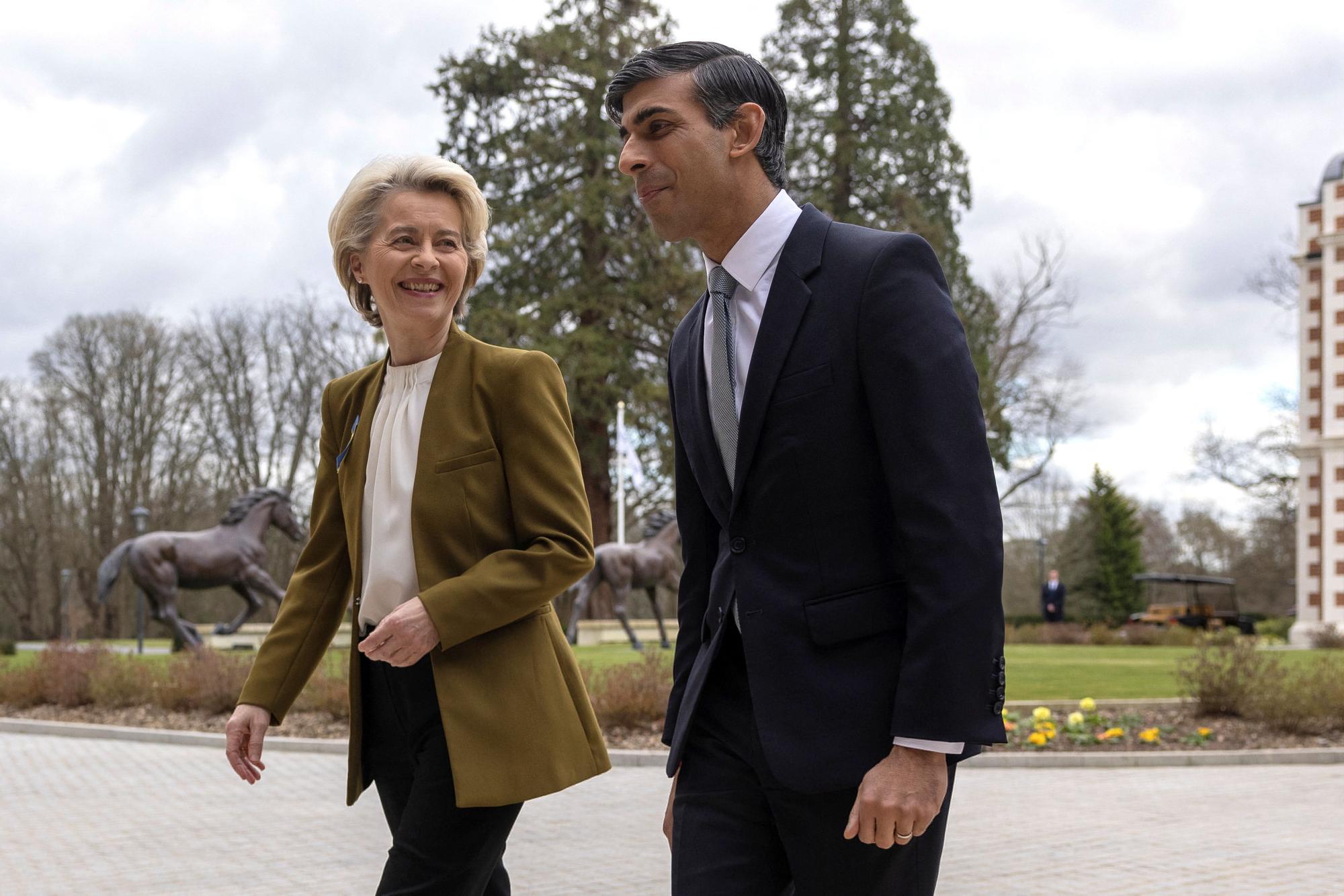 British Prime Minister Rishi Sunak meets European Commission President Ursula von der Leyen at the Fairmont Hotel in Windsor