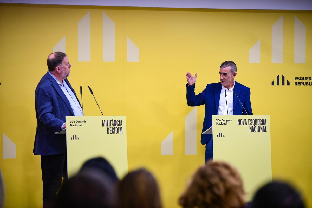 Oriol Junqueras y Xavier Godàs en el debate de candidatos que celebraron la semana pasada.