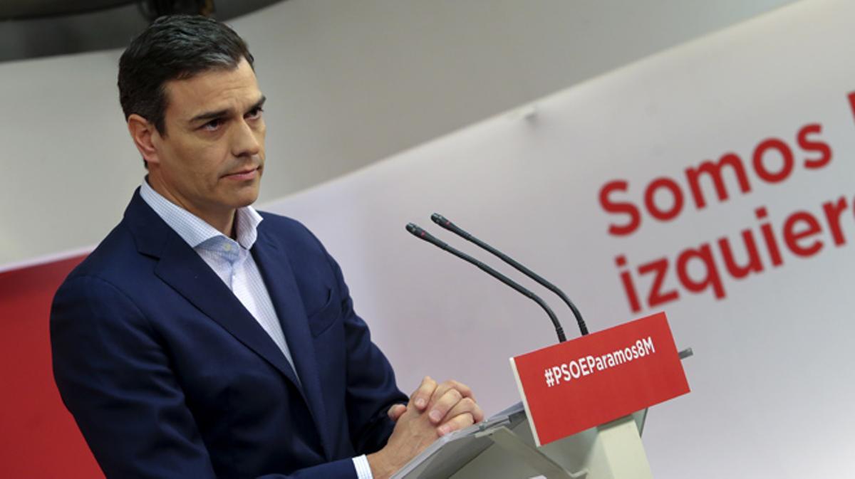 Pedro Sánchez, el lunes en la sede del PSOE.