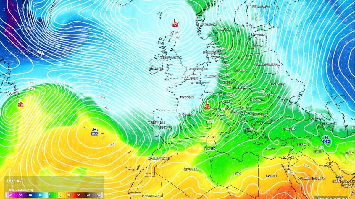 Mapa de temperaturas para el próximo viernes