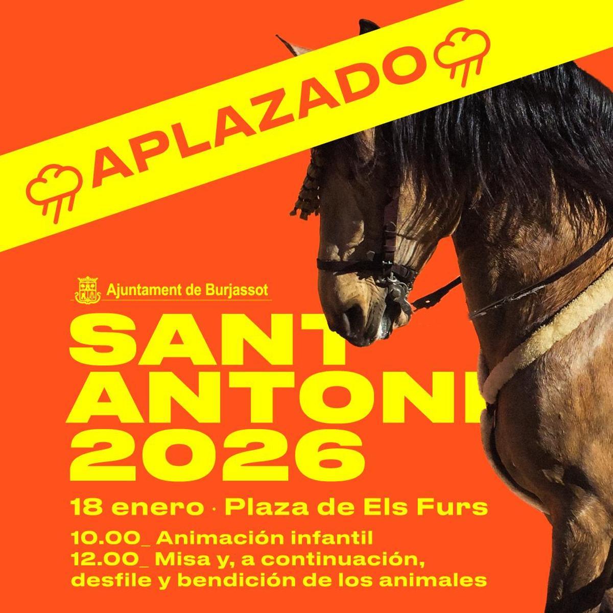 Aplazado el programa de Sant Antoni del 18 de enero en Burjassot.