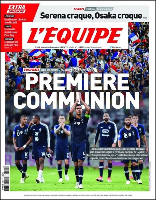 Portada L'ÉQUIPE domingo 9 septiembre 2018