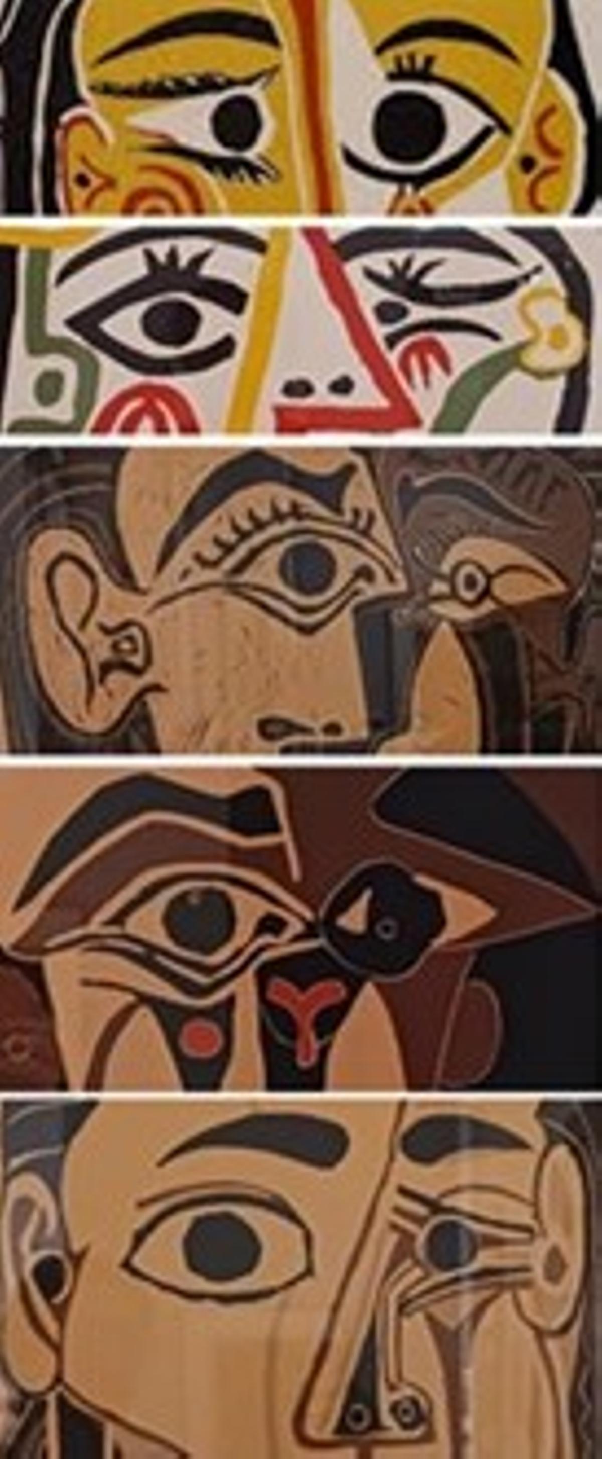 Jacqueline Roque: autorretratos de Picasso. Fotomontaje realizado a partir de fotos de los numerosos retratos que Picasso pintó de Jacqueline entre 1952 y 1973.
