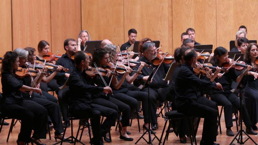 Violinistas de la Sinfónica, durante un concierto.   | // AV
