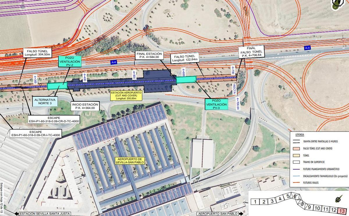 Recorrido de la conexión ferroviaria entre Santa Justa y el aeropuerto de San Pablo