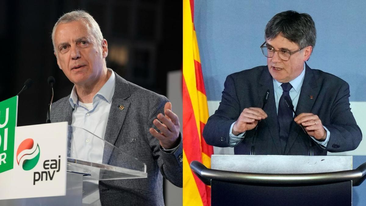 El lehendakari saliente del PNV, Iñigo Urkullu, y Carles Puigdemont, que podría dejar la política si no es elegido presidente de la Generalitat.