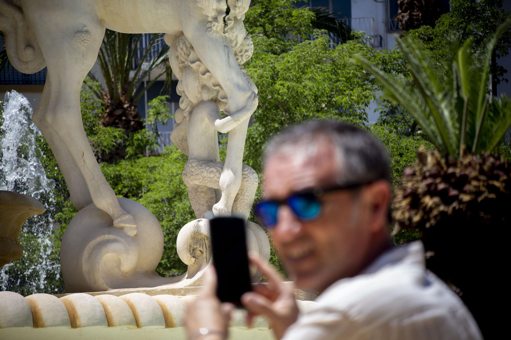 Aspecto de la fuente de Luceros siete meses después de su restauración