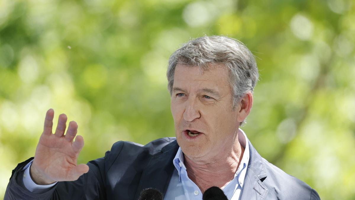 El líder del PP, Alberto Núñez Feijóo, este sábado en un mitin del PP O Pino, A Coruña.