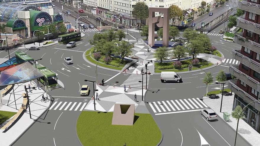 Los peatones ocuparán esta nueva plaza con fuentes y zonas wifi a través de tres pasos de cebra que desembocan en Castelao, Castrelos y Camelias. // FdV