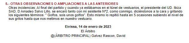 Este es el acta del árbitro Gálvez Rascón tras el Ibiza - Las Palmas