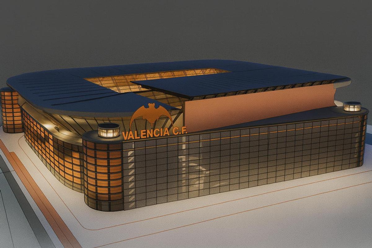 Una de las vistas sobre cómo quedaría Mestalla, según el estudio presentado por Libertad VCF