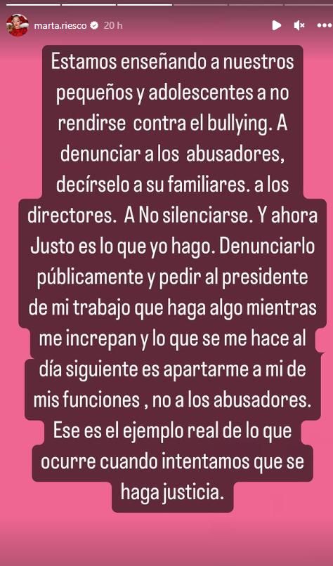 Texto compartido por Marta Riesco en su Instagram