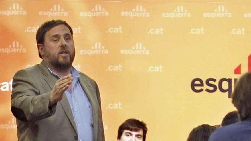 Junqueras, durante su intervención en el Consell Nacional.  // Efe