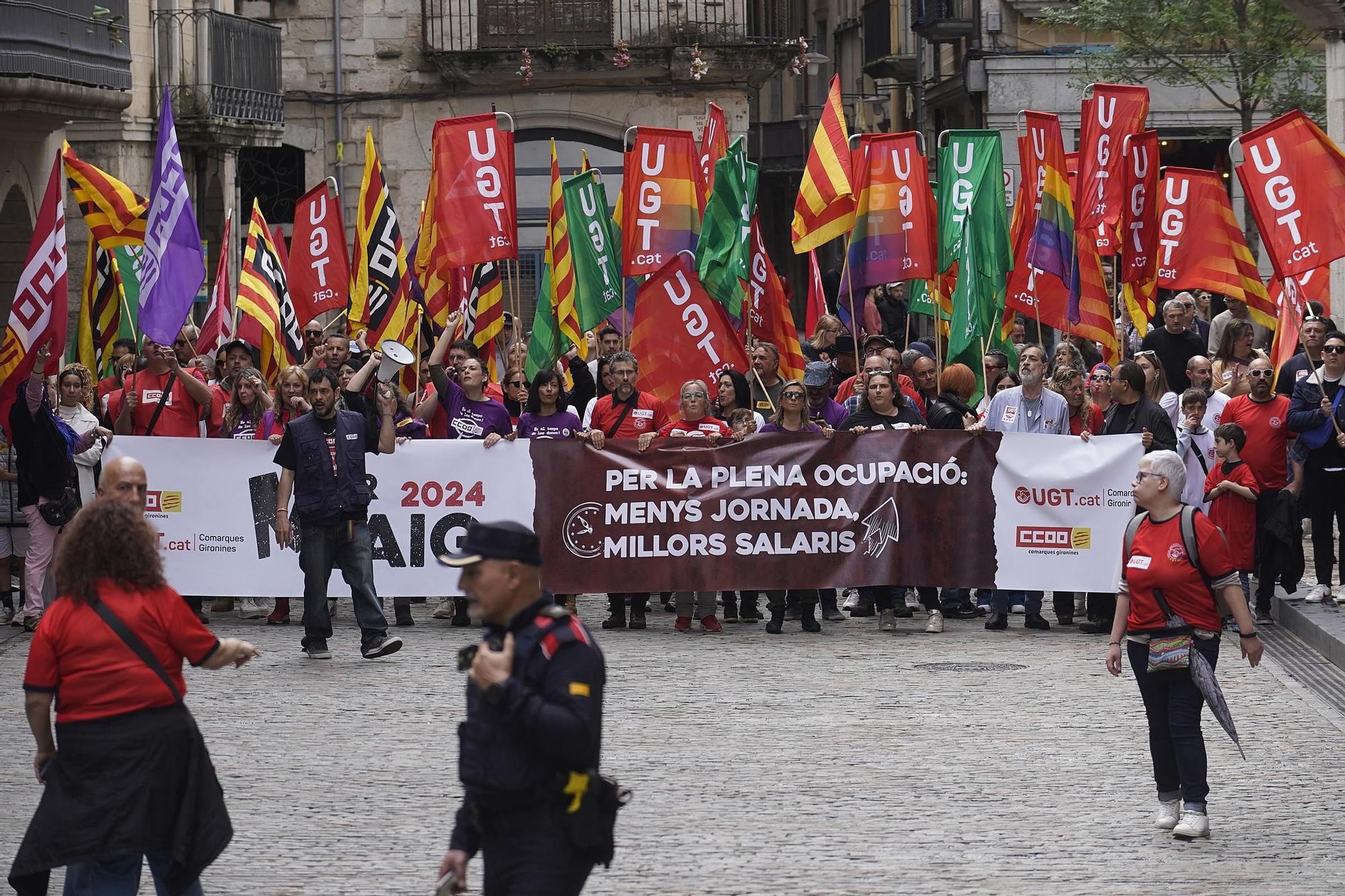 Les imatges de la manifestació de l'1 de maig a la ciutat de Girona