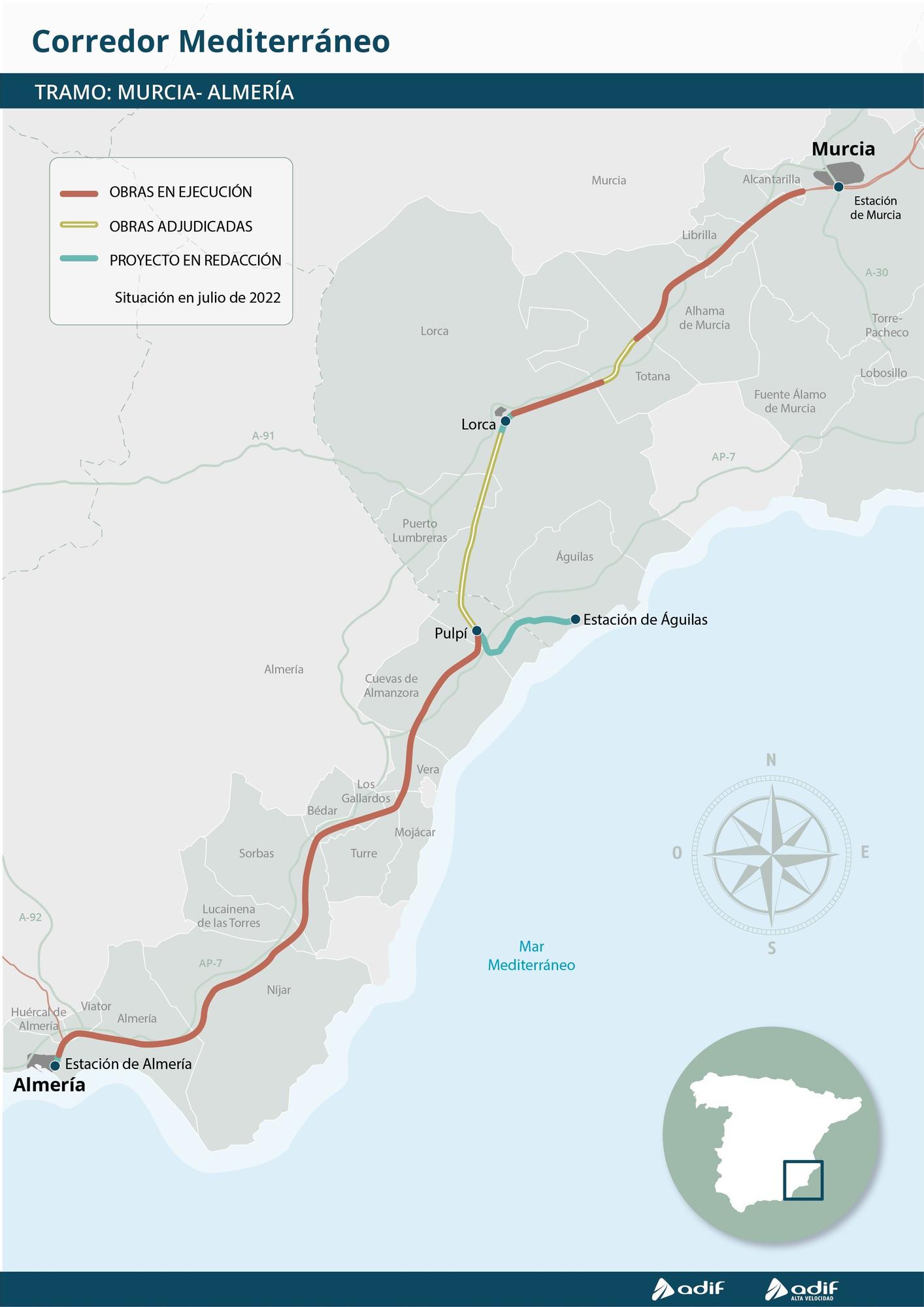 Plano del tramo Murcia - Almería