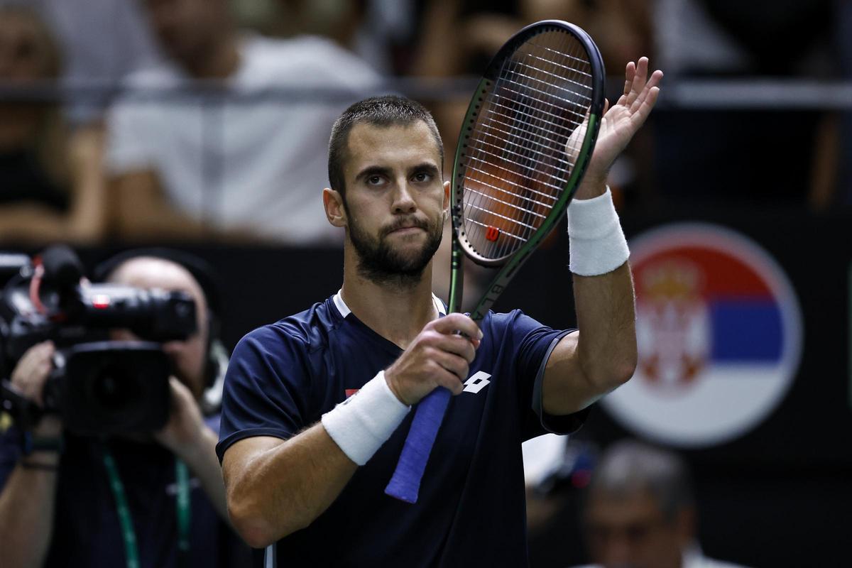 Laslo Djere, en un partido de Copa Davis España-Serbia en Valencia de 2022
