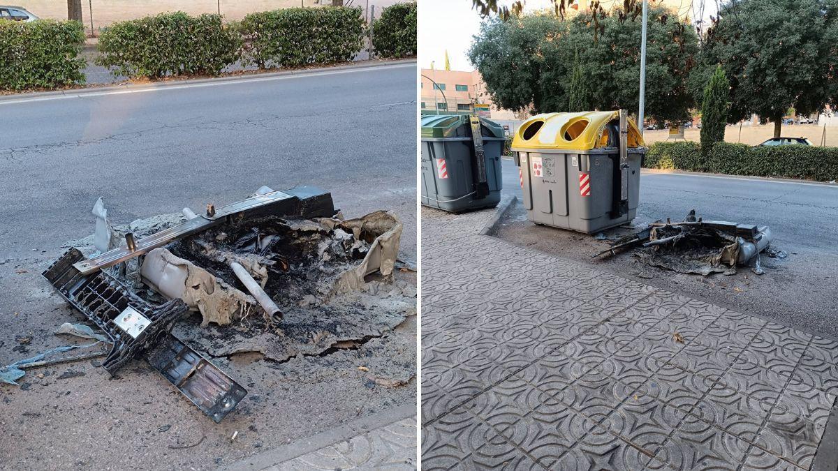 Así quedó el contenedor incendiado.