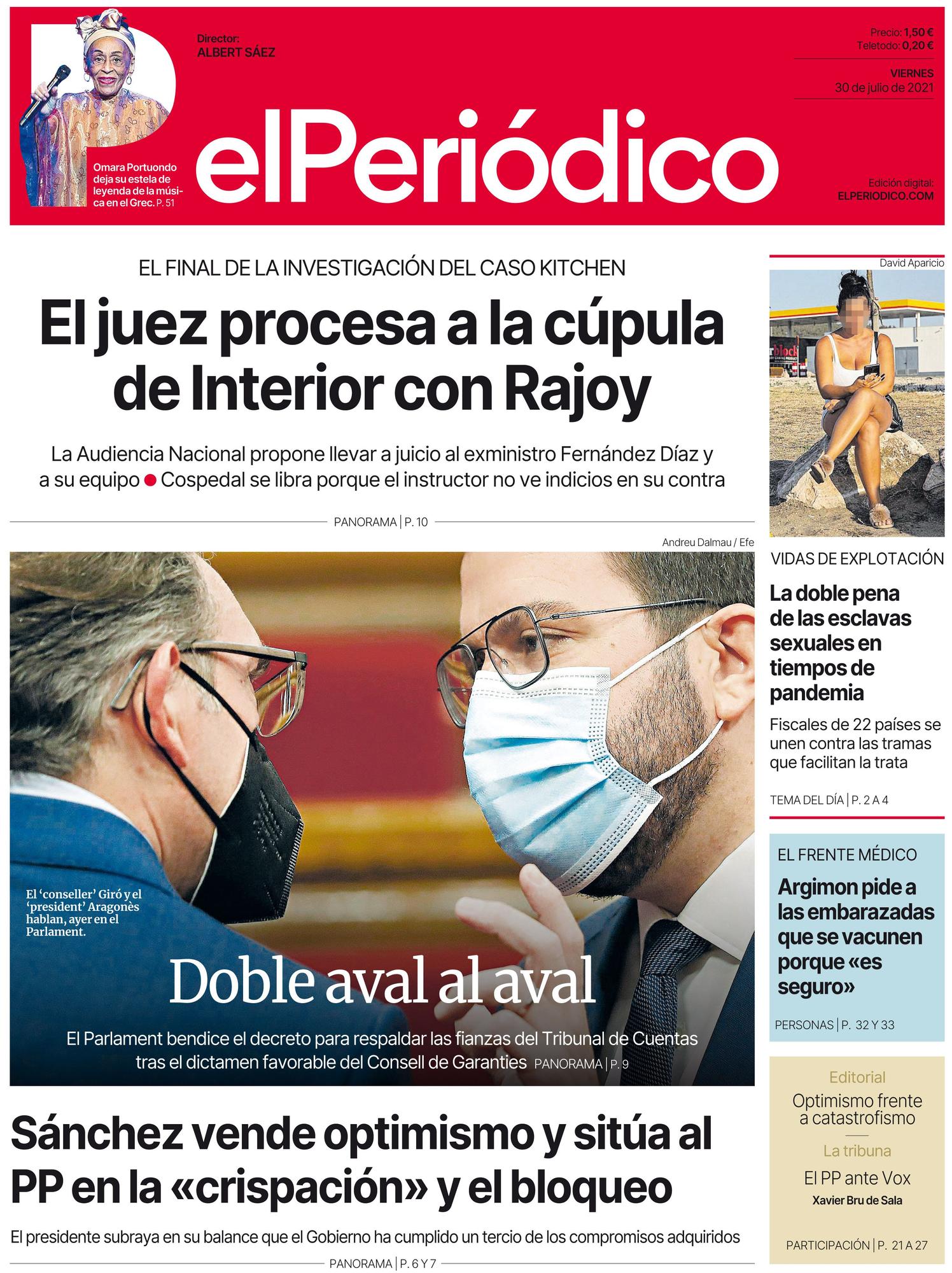 La portada de EL PERIÓDICO del 30 de julio de 2021