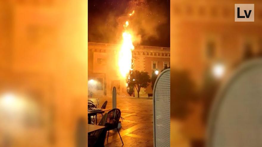 Arde un árbol de la plaza del Patriarca de València por un petardo